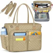 Teacher Tote Bag 15.6 Inch Laptop Bag For Women Work Bag Laptop Tote Nurse Bag Professional Computer Messenger Bag With Insulated Pocket, Laptop Briefcase For Office, College, Nursing - Màu Khaki - Xem 1