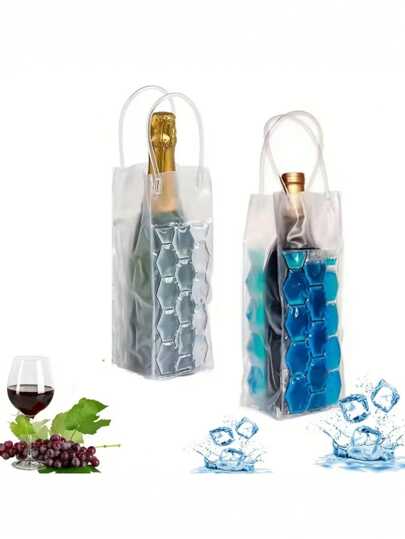 1PC Portable Wine Ice Wine Bag -Wine Chiller, Wine Cooler Refrigerator, Wine Fridge, Clear Ice Bucket, Great For Chilling Beer, Champagne And Red Wine | Durable Handle Design For Picnics And Outdoor Activities, Picnic Essentials | Fashionable Insulated Bag | Secure Closure, Wine Accessories,Wine Bottle Chiller Cooler For Red White Champagne Or Sparkling(BLUE,ROSE RED,GREE,ORANGE,TRANSPARENT)