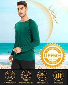 Men's Long Sleeve Shirts UPF 50+ UV Sun Protection Athletic Shirts For Hiking Running Workout Rash Guard-2025 - Emerald Green - View 7