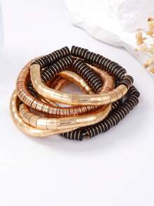 Punk Style Metal Multi-Tube Layered Necklace & Bracelet Set, Women Fashion Jewelry