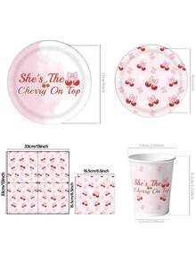 Cherry Pink Bow Theme Party Decorations Kit - Summer Girls Birthday Party Supplies With Banner, Paper Plates, Balloons For Cake Table Decoration - Sweet Cute Photo Booth Backdrop