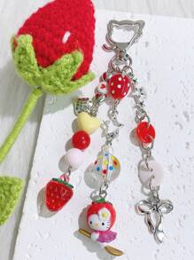 Sanrio 1pc Unisex Sanrio Hello Kitty Key Chain, Red Cherry, Strawberry, Fruit Design Fashion Pendant, Lightweight Luxury, Cute Y2K Boho Style, Mother's Day/Teacher's Day/Graduation Gift, Car Accessories, Camping Bag Decoration