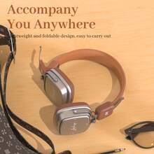IKF R2 复古经典金属和皮革纹理耳机，Y2K 无线时尚耳机，降噪，蓝牙 V5.4 和有线双模式，工作、舞蹈、户外、运动等，5 级防水，60 小时电池续航时间，回溯 80 年代 90 年代 - 棕色 - 查看 10