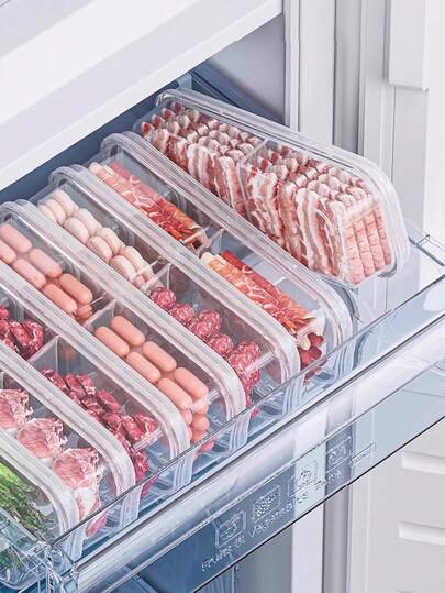 7pcs 2/3 Compartment Fridge Storage Boxes With Lids, Sealed PP Material, Suitable For Fruit, Vegetable, Side Dish, Frozen Meat, Food Storage, Kitchen Organization Container, Outdoor Camping, Party, Food Packing