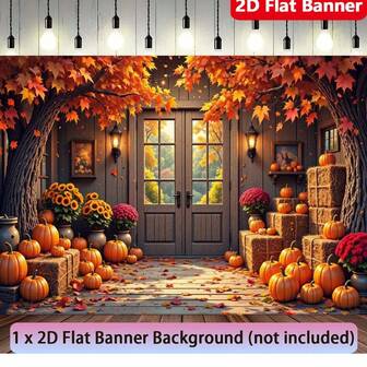 1 Piece 2D Flat Banner - Fall Welcome Banner - Farmhouse Thanksgiving Decoration, Double Door Design, Leaf Paving & Warm Autumn Scenery - Harvest Holiday Backdrop Fabric, No Power Required, Home Fall Decorations, Vibrant And Fashionable Design, Durable Event Decoration, Easy Installation, 2D Flat, Indoor And Outdoor Use