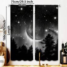2pcs Starry Night Forest And Moon Pattern Blackout Curtains - Contemporary Peach Light Beige Velvet, 100% Polyester, Bohemian Style, Light Beige, For Living Room, Bedroom, Kitchen, Study, Dining Room (Rod Not Included), Curtains For Living Room