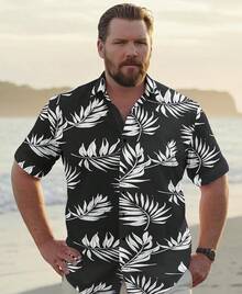 Big And Tall Men's Hawaiian Shirt - Short Sleeve, Tropical Floral Button Down Casual Summer Beach Shirthalloween - Lá cọ đen mới - Xem 7