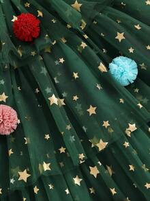 Kids Toddler Baby Girl Christmas Dress Sleeveless Star Layered Tutu Dress With Pompom Balls Princess Dress Toddler Christmas Tutu Dress Baby Girl Sleeveless Layered Tulle Dress Little Girl Princess Dresses Christmas Outfit - 綠色 - 查看 5
