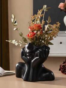 1pc Gold Resin Flower Vase, For Decoration, Flower Arrangement, Beauty Tool & Stationery Storage, Modern Simple Vase, Suitable For Home Decor, Living Room Tabletop