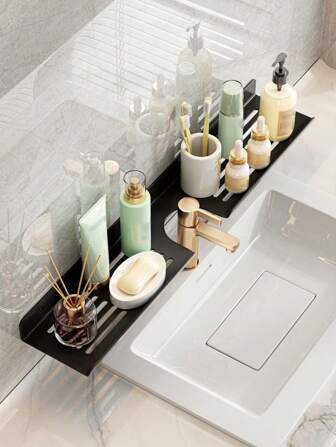 1pc Wall Mounted Storage Rack In Bathroom, Storage Rack In Front Of Bathroom Mirror, Faucet Storage Rack, Easy To Install, No Need For Drilling, Suitable For Storing Faucets In Bathroom, Toilet Or Kitchen