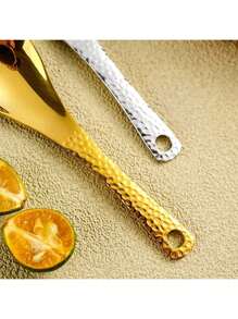 1件/2件/4件/6件/8件不锈钢锤纹勺子，加厚餐具勺，极具吸引力的甜点勺，厨房用具甜点勺，优雅的设计，适用于厨房，餐厅，酒店 - 金銀色 - 查看 3