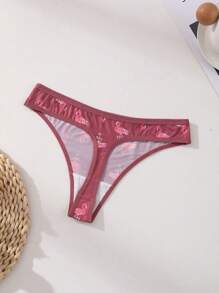 6 条装女士火烈鸟印花冰丝丁字裤无缝低腰丁字裤 - 柔软透气，舒适，适合日常穿着、运动、瑜伽三角裤