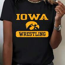 1pc 100 Iowa Wrestling Pattern Printed T Shirt Seasonal Casual Womens T Shirt Round Neck Pure Short Sleeved T Shirt Outdoor Sports Holiday GiftPrint Funny T-Shirt Ladies Summer Short-Sleeved Street Spring Women's Clothing Dress Comfortable Ladies Casual - màu đen - Xem 1