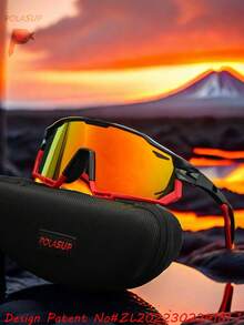 1pc POLASUP Polarized Cycling Glasses, Summer Oversized Sci-Fi Hollow Frame Windproof For Cycling, Outdoor Sports, Hiking (Gift Set Includes EVA Case, Cleaning Cloth, Glasses Strap) - Multicolor - View 10