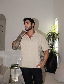 Men's Chic Lightweight Textured High Quality Autumn And Winter Knit Shirt - 米色 - 查看 3