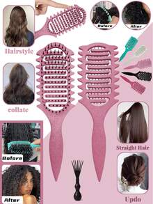 1 件卷发梳 – 专业波浪边顺发梳，打造卷发和毛躁控制，男女适用软垫设计（减少断裂，增强光泽 – 沙龙级顺滑效果）