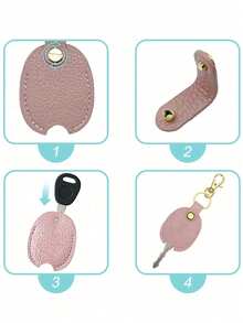 Luxury Faux Leather Keychain Case, Litchi Texture Key Protector Cover, Oval-Shaped, With Edge Paint Detail, For Wedding, Bridal Shower, Birthday, Bar/Bat, Tailgating, Christmas, Halloween, Easter, Thanksgiving, Valentine's Day - Multicolor - View 4