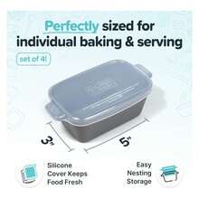 Stoneware Baking Dishes - Small Ceramic Oven Safe Dishwith Lids, 5" X 3",Of 4 - Charcoal. Individual Casserole Dishes For Reheating, Freezer To Oven, Meal Prep - Nhiều màu 264 - Xem 2