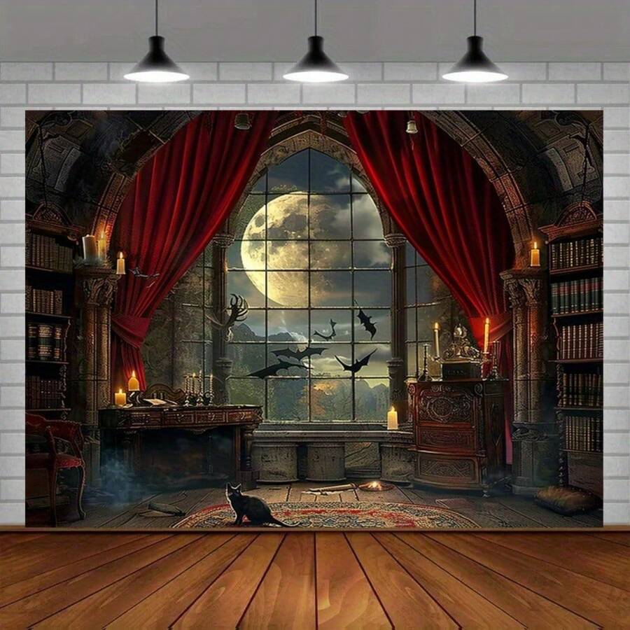 1 Piece Of Medieval Castle Ghost Witch Halloween Party Background Cloth, Photography Cloth, Indoor And Outdoor Decoration - Photography Studio Props - No Power Required - Multi-Purpose Large Wall Decoration - Multicolor - View 1
