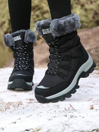 New Plus Size High-Top Anti-Slip Tall Boots, Thick Thermal Lined, Warm Women's Snow Boots, Fashion Winter Outdoor Hiking Boots, Women's Black Lace-Up Mid-Calf Boots, Travel Boots, Black Snow Boots, Furry Boots, Women's Boots, Men's Snow Boots, Outdoor Sports Boots, High-Top Hiking Boots, Men's Boots, Couples Travel Boots, Ski Boots, Climbing Boots, Warm Boots, Work Boots