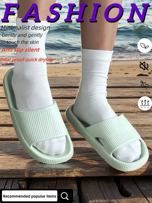 Seasonal New Fashion Men's Thick-Soled Slippers, Casual, Asymmetrical, Breathable Holes, Plain Color, EVA Material, Soft, Comfortable, Lightweight, Bathroom Slip-Resistant, Silent, Odor-Proof, Quick-Drying, Antibacterial, Suitable For Outdoor Shopping And Gym Shoes, Available In Both Men's And Women's Styles.