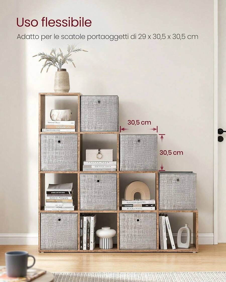 Libreria a 10 Cubi, Scaffale con Scomparti Aperti, Organizzatore per Decorazioni, Cernici per Foto, Piante, Soggiorno Camera da Letto Studio, 29 x 129,5 x 129,5 cm, Marrone Cammello - Castano - Visualizzare 1