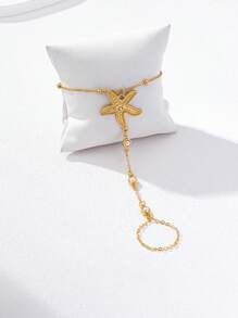 1pc Fashionable Minimalist Starfish Pearl Beaded Midi Rings Bracelet, Everyday Women Accessories, Size As Primary Basis, Exact Bead Quantity May Vary