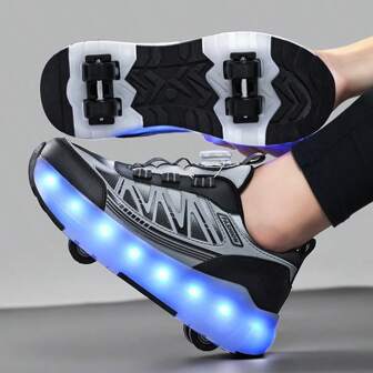 Zapatos deportivos transpirables de verano con luces LED y ruedas desmontables de 4 ruedas para adolescentes, estudiantes, adultos, parejas - Zapatillas deportivas de moda para exterior 2 en 1 versátiles para hombres y mujeres