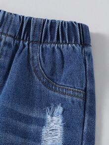 1 pieza Pantalones vaqueros largos con estilo urbano rasgado para niña joven, nueva llegada otoño/invierno