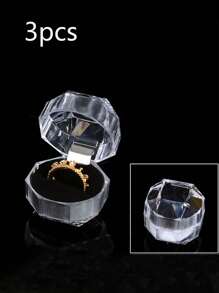 3PCS Cute Acrylic Valentine's Day Engagement Wedding Party Favors Ring Box, Earrings Earring Ring Storage Box, Jewelry Display Box, Transparent Crystal Plastic Ring Box, Earrings Jewelry Storage Display Box, Wedding Valentine's Day Favors Box, Exquisite High-End Convenience Goods