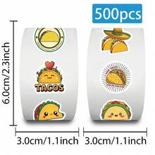 SCXXBSW 500 Blatt/Rolle Aufkleber - Cartoon Taco süße Kritzeleien Aufkleber für Notizbuch, Handy, Briefumschlag verschließen - wasserfeste Aufkleber