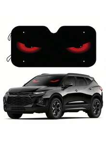 1 peça de guarda-sol retrátil para carro, estampa de desenho animado, espessado, design com ventosa, fácil de instalar e armazenar, isolamento térmico para o verão - Preto - Ver 1