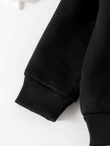 2 件套女婴蝴蝶印花黑色圆领长袖运动衫和蝴蝶装饰松紧腰牛仔裤套装 - 黑色 - 查看 4