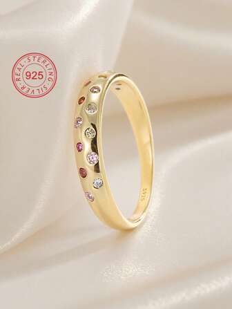 Artepollo 1pc 925 Silver Hypoallergenic Multi-Color Cubic Zirconia Ring, Comes In Gift Box, Great Gift For Teens, Friends Birthday