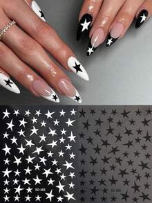 FULL BEAUTY 2片装黑白星星美甲贴纸 Y2K混色斜角星星可爱五角星朋克金属美甲饰品美甲贴花装饰美甲用品美甲贴纸 - 彩色 - 查看 3