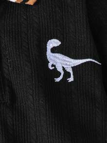 Cute Casual Half Open Front Ribbed Collar Embroidered Little Dinosaur Baby Romper