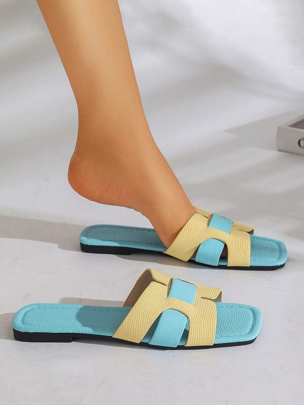 [AFBC-Gem] Light Blue Yellow Sandals Women - Fairy Tone Summer Slides Soft Sole Comfortable Beach Shoes With Non-Slip Sole Pastel Color Block Design For Vacation, Cute Birthday Gift For Best Friend.