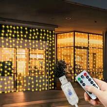 1 件 3x1m/3x2m/3x3m USB 供电窗帘仙女灯串，无需电池，用于婚礼背景、派对墙面装饰，适合圣诞节、感恩节、复活节、万圣节、家居照明，暖白/彩色，8 种模式，节日、情人节、卧室、浪漫求婚、生日、新年、母亲节、斋月装饰，室内/室外使用