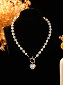 1 件优雅心形珍珠项链，情侣、新娘、婚礼、派对、日常佩戴的珠宝礼物，时尚高端配饰 - 精緻百搭珍珠項鍊 - 查看 5