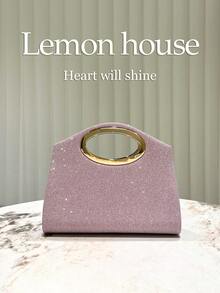 1 件优雅荷叶边闪光手提包，粉色闪亮晚装手拿包，适合女士连衣裙，时尚手拿包，适合婚礼、舞会、派对、正式活动 - 粉色 - 查看 5