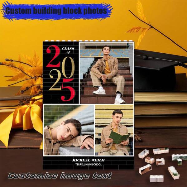 Customized Building Blocks Photo Puzzle - Back To School, Graduation, Christmas Gift, Custom Gift For Boyfriend & Girlfriend, Personalized Home Decor, Customized Picture Blocks Puzzle Horizontal Shape, Couple Gift, Anniversary Wedding Gift