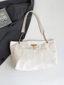 时尚复古大容量鳄鱼压纹女士托特包，适合购物、钱包、年轻女士、大学生、新婚夫妇、白领。非常适合办公室、大学、工作、商务、通勤、户外活动、旅行和短途旅行 - 白色 - 查看 9