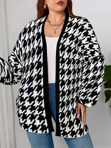 Plus Size Casual Color Block Long Sleeve Cardigan Sweater