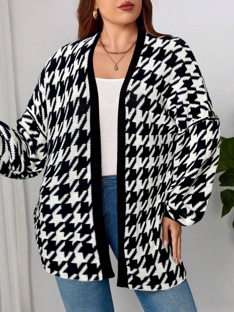 Plus Size Casual Color Block Long Sleeve Cardigan Sweater