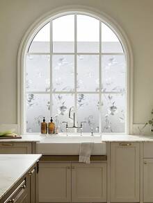 1 Roll Vintage Floral Pattern Window Privacy Film, 3D Frosted Floral Static Cling Film, Non-Adhesive Reusable, Suitable For Home, Kitchen, Living Room (17.53*118in) - Frosted Peony - View 21