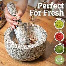 Priority Chef Heavy Duty Large Mortar And Pestle Set, Hand Carved From Natural Granite, Make Fresh Guacamole, Pesto, Stone Grinder Bowl, Herb Crusher, Spice Grinder, 6.3 Inches Wide, 2 Cup - Grey - 1.5 Cup - 查看 7