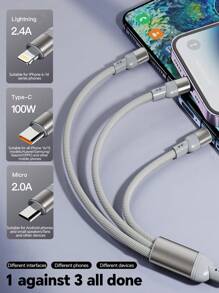 Durcord 3 合 2 100W（最大）快速充电线、USB A/Type C 转 Lightning 数据线、尼龙编织充电线、通用兼容 /Android/Type-C 和 Micro USB 设备便携式充电器兼容 便携式充电器、充电线、 充电器、通用充电器、兼容 的便携式充电器。兼容 16/15/14/13/12/11/ S24/S23/S22/S21、Vivo、兼容华为、通用高效充电适配器兼容 、Android、相机、MP3 通用适配器 Nan MFi 认证