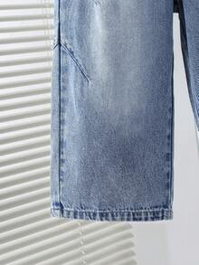 1条休闲街头时尚宽松男童七分长牛仔裤 - 淺色水洗藍 - 查看 3