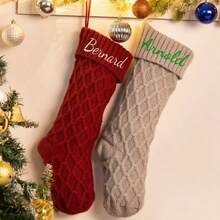 Custom Christmas Stockings With Embroidered Names, Knitted Letter Socks For Family Holiday Decor, Gifts For Ages 15 And Up - Multicolor - View 3