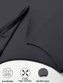 XLLAIS 女士秋冬时尚拉链领纯色紧身T恤，弹力休闲长袖运动上衣 - 深灰色 - 查看 3